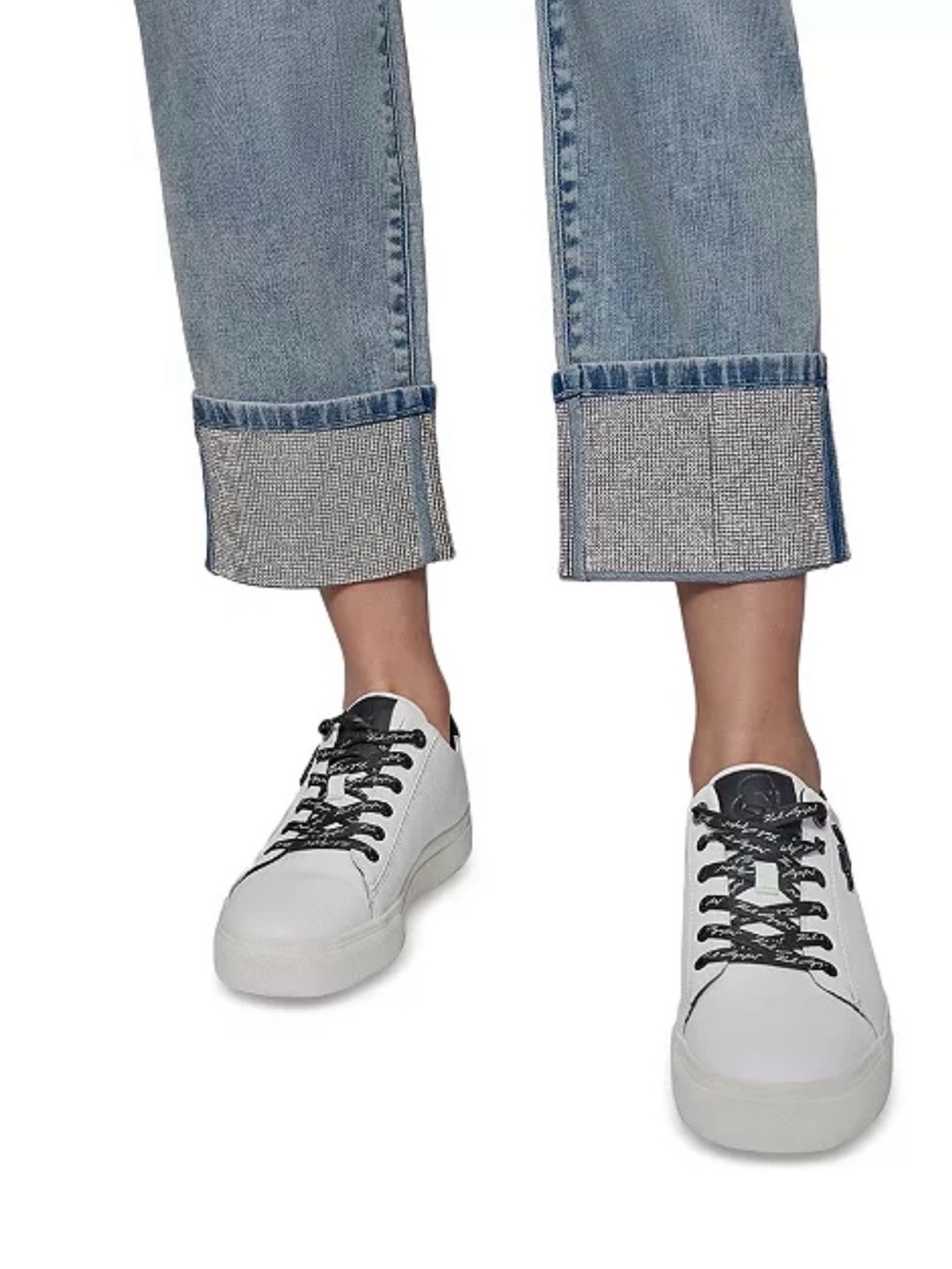 New Women Karl Lagerfeld Paris Crystal-Cuff Cropped Jeans- Ice Blue, Sz 2, $129 - Picture 4 of 12